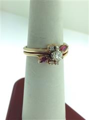 Ruby Lady's Stone & Diamond Ring 5 Diamonds .33 Carat T.W. 14K Yellow Gold 4.4g